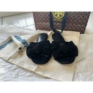 Tory Burch Annabelle Black Bow Slide Suede Sandals‎ Women’s 5M
